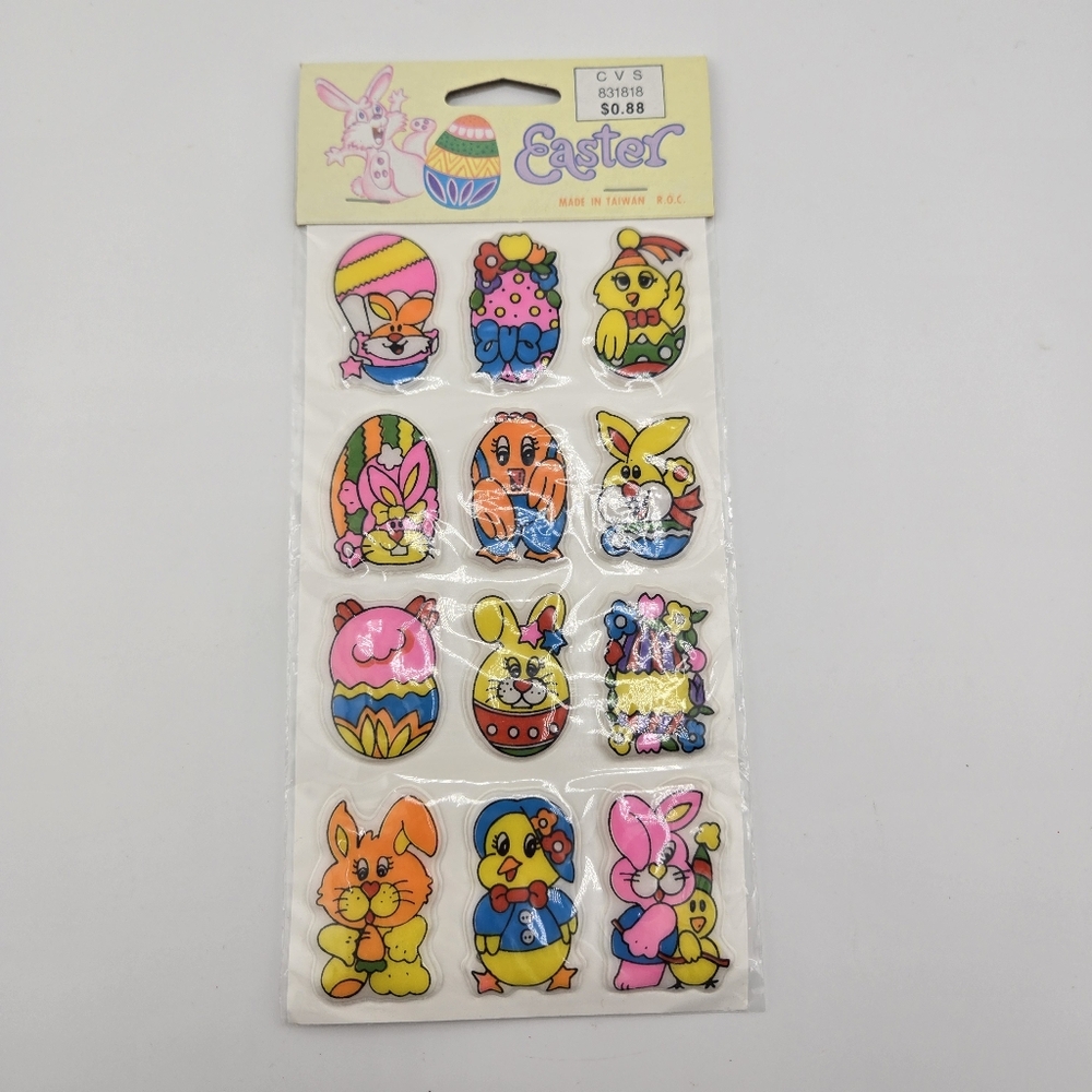 New Vtg CVS Colorful Easter Cartoon Puffy Stickers
